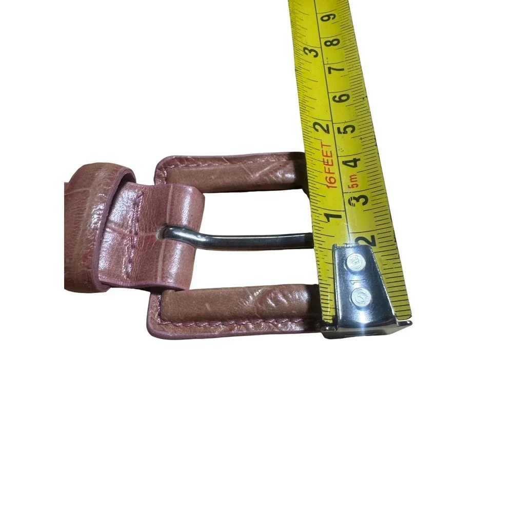 Tanner Italy 90s Leather Belt Croc Embossed Terracotta Pink Square Buckle Sz L